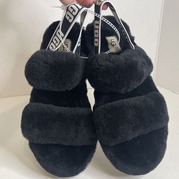 NEW Authentic UGG Brand Women's Oh Yeah Slide Fluffy Soft Slippers Shoes Black 7 - Picture 8 of 8